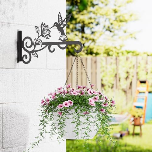 2-Pack Aesthetic Plant Hangers Outdoor – 10 Inch Metal Hanging Plant Bracket with Beautiful Hummingbird Pattern – Anti Rust Plant Hooks for Hanging Plants, Bird Feeder, Windchime, Lantern - size: 2 Pack