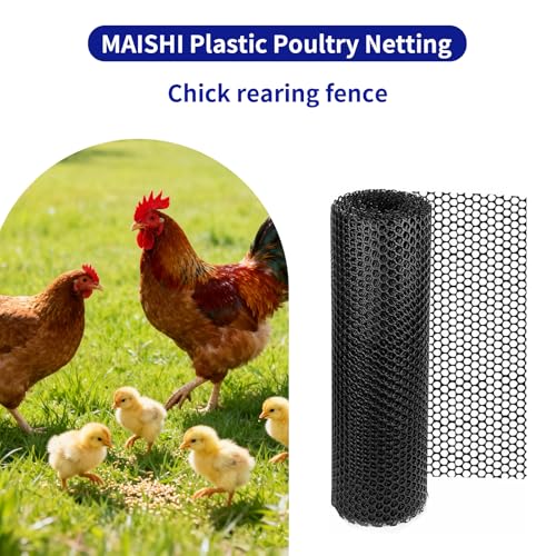 2-Rolls MAISHI 24" x 10ft Plastic Chicken Fence- 1/2"(12.7mm) Hole Poultry Netting for Chick Brooder & Nursery - Lightweight Rustproof Garden Fencing for Small Animals, Easy Cut HDPE Barrier, Black