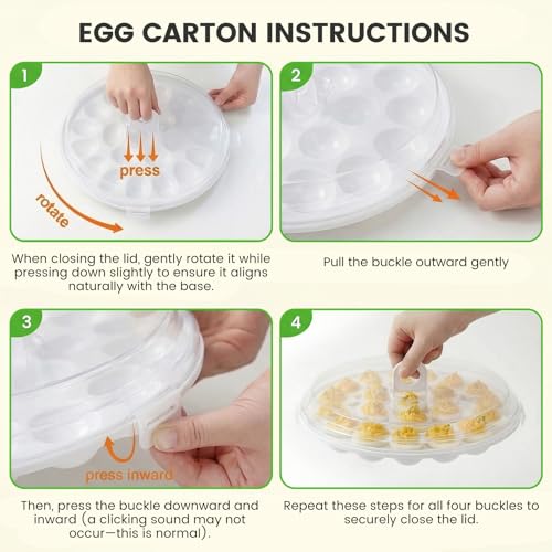 HANSGO Deviled Egg Containers with Lid, Deviled Egg Platter Carrier Holder Trays with 22 Slots for Holiday Party and Home Kitchen, White - color: White