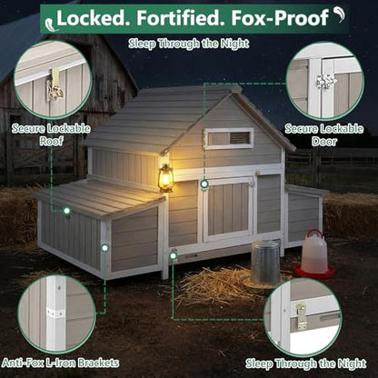 Large Chicken Coop for 4 - 6 Chickens with 6 Nesting Boxes, Wooden Outdoor Hen House with Pull-Out Tray, Backyard Chicken Coop with Weatherproof Openable Roof, 3 Perches, Expandable Run(61"L x 33.5"W) - size: 61.0"L x 33.5"W x 40.2"H