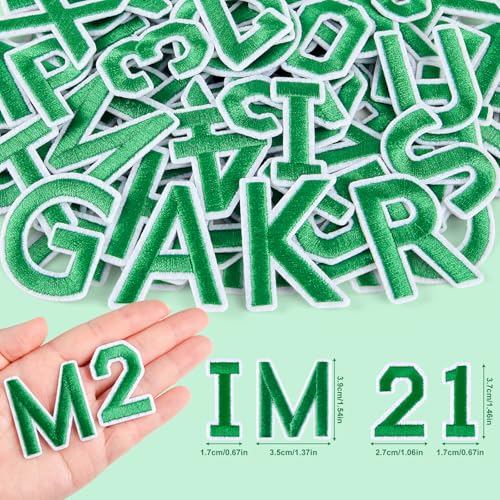 ASTARON 72 Pcs Iron on Letters and Numbers Patches, 1.5 Inch Letters A-Z Numbers 0-9 Embroidered Applique Patches Alphabet Cloth Patch for Clothes, Bags, Socks, Jeans, Hat, DIY Accessories(Green) - color: Green