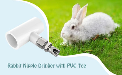 6pcs Stainless Steel Rabbit Water Nipples Automatic PVC Tees Rodent Waterering System - color: whte, size: Large