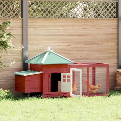 Large Chicken Coop 74.8 x 74.8 x 40.2 in Red Firwood Outdoor Run Hen House Enclosure with Weatherproof Roof, Sturdy Galvanized Frame, Rustic Finish for Backyard, Garden, Farm - color: Red