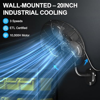 KEGIAN 22 Inch Wall Mount Fan, Industrial Wall Mounted Fan for Outdoor Use