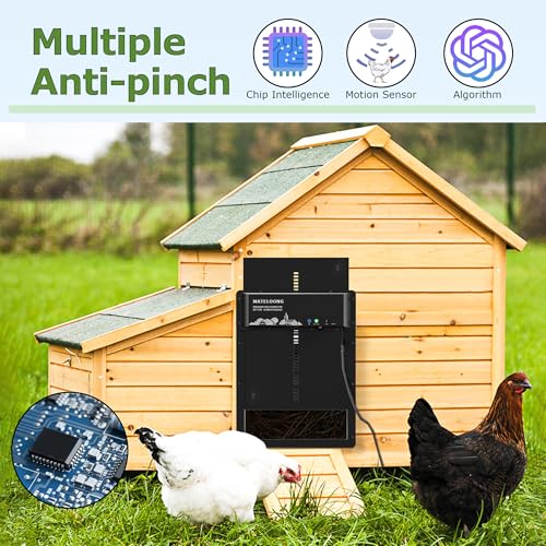 Smart Chicken Coop Door with Programmable App Timer, Solar Powered/Battery Backup, Motion-Activated Anti-Pinch System, Heavy-Duty Waterproof Aluminum Door for Hens & Ducks - MATELOONG