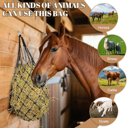 2 Pack Hay Bags for Horses, Large Slow Feed Hay Nets with Durable Mesh, Round Bale Horse Hay Feeder for Stable Stall Paddock