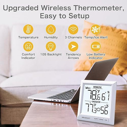 Indoor Outdoor Thermometer Wireless Battery Powered, High Precision Inside Outside Humidity Temperature with Alert, Backlight Weather Thermometers with 1 Sensor, 330ft Wireless, White