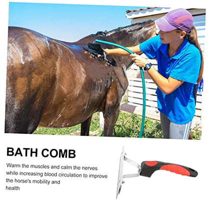 Happyyami Horse Hair Shedding Comb with Ergonomic Non Slip Rubber Handle Durable Rust Metal Teeth Grooming Rake for Comfortable Horse Massage and Hair Removal