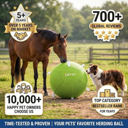 25Inch Herding Ball with Straps and Heavy Duty Cover, Green Dog Toy Ball for Large Breeds, German Shepherd, Pitbull, Horse Toys, Giant Play Ball for Aggressive Chewers