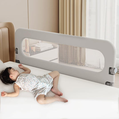 Baby Bed Rail Guard for Toddlers, Grey, Oxford Fabric, Iron Pipe, Rectangular, Swing Down Bedrail, Extra Tall Child Safety Side Railing for Crib, Twin, Full, Queen Bunk Size Bed (59 Inch) - size: 59 Inch