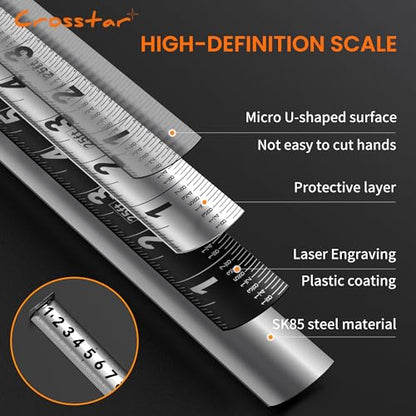 Crosstar 2 Pack 25FT Magnetic Self-Locking Stainless Steel Tape Measure, Double-Sided Scale, Waterproof & Rustproof Retractable Measuring Tape with Hollow Design for Home, Industrial, Woodworking - size: 25 ft (2 Pack)