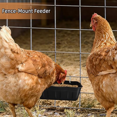 Hanging Chicken Feeders,Duck Feeder Waterer,Small Feed Trough 1.3 Quart 3 Pack,Hanging Fence Feed Trough for Poultry,Black - color: Black, size: 1.3 Quart (3 Pack)