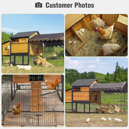GUTINNEEN Extra Large Mobile Chicken Coop with Wheels, Large Outdoor Hen House with Run for 4-6 Chickens, Wooden Poultry Cage with Nesting Box, Metal Sliding Tray, Waterproof Cover - color: Brown and Black