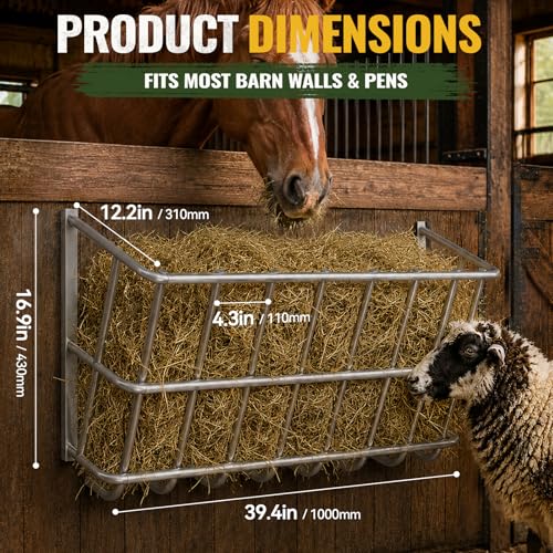 25 Gallon Wall Mount Hay Feeder, Metal Hay Rack for Goats and Horses | Galvanized steel, livestock feeding rack, barn stall feed holder, space-saving, rounded edges, easy install - color: 25 Gallon