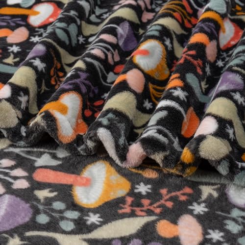 Berkshire Blanket-Classic Heavyweight Warm Soft Printed VelvetLoft® Plush Blanket, King Size Soft Fuzzy Blanket for Couch Sofa Bed, Mushroom Cutie Charcoal, 90in x 108in - color: Mushroom Cutie Charcoal, size: King/Cal King