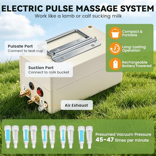 2 in 1 7L Goat Milking Machine, Electric Vacuum Pulsation Milker, Handheld Portable Milking Machine for Cows with 4 Teat Cups (for Goat Cow Battery)