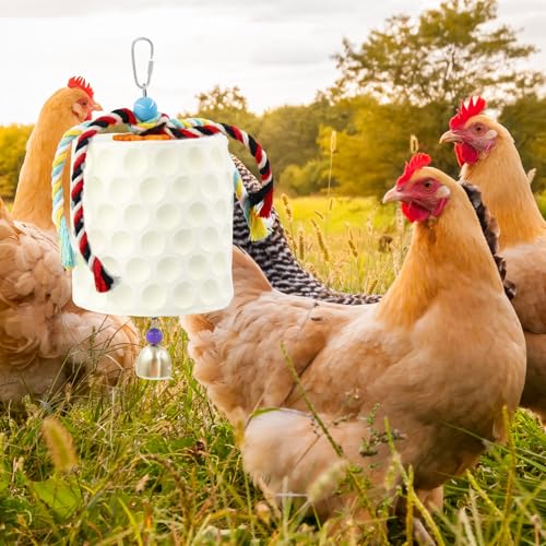 Oooct Large Chicken Chewing Toy, Chick Beak Grinding Calcium Stone with Bells, Chicken Coop Accessories, Cage Toys for Cockatiel Parakeet Parrot Budgies Rat Hamster Rabbit Bunny Green - color: White