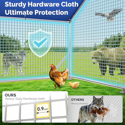 Large Metal Chicken Coop with Galvanized Hardware Cloth, Chicken Coop Run Pen for Yard with Waterproof Cover, Outdoor Large Walk-in Chicken Coops for 30 Chickens Duck Pen House Cage Run - size: 212.6"L x 106.3"W x 76.8"H