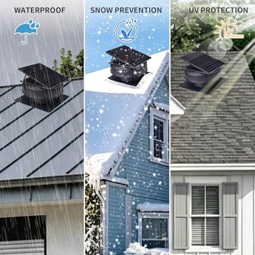 12" Solar Attic Fan, 42W Adjustable Solar Roof Vent Fan | Remote 3 Speed Control, Auto Start Over 25°C, 1200 CFM, MPPT Controller, For Attic, Garage, Warehouse - color: Black+Square 1