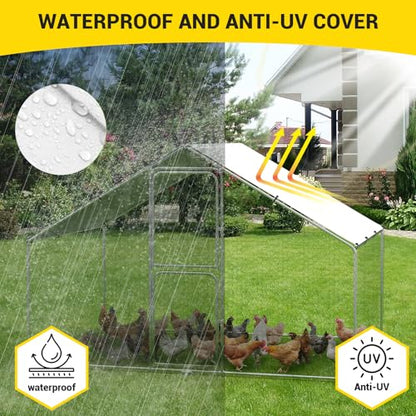 Garvee Large Metal Chicken Coop with Waterproof and Anti-UV Cover, Walk-in Poultry Cage with Double Door, Large Chicken Run for Backyard Farm Use, 9.8x6.5x6.5 ft - size: 118.1"L x 78.7"W x 78.7"H
