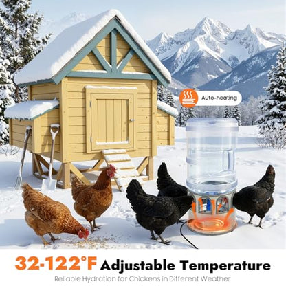 Chicken Water Heater 5 Gal, Heated Poultry Waterer Bowl for Ducks Geese | 80W Adjustable Temperature 32-122°F, Stainless Steel with LED Display & 9 Drinking Windows for Outdoor Livestock