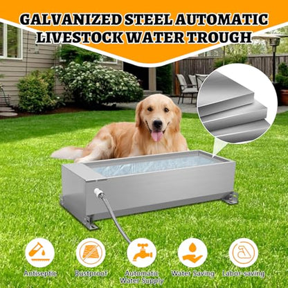 Automatic Livestock Water Trough Galvanized Self Filling Water Bowl with Float Large Capacity Water Troughs for Livestock Water Bowls for Dogs Horse Goat Pets Pig Cow Deer