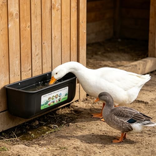 Chicken Feeder Trough, Hanging Fence Feed Trough for Livestock Poultry, Chicken Feeder Waterer Bucket for Goat Sheep Deer Poultry Duck Gooses（ 2 * 2.7 Quart ） - color: Black