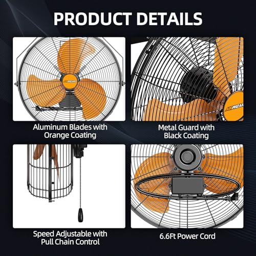 18 inch Industrial Wall-Mount Fan, 4250 CFM High Velocity Metal Commercial Fan, 3 Speed, Adjustable Tilt, for Garage, Greenhouse, Covered Patio, Workshop, Gym Room, Basement - style: 18 Inch - 4250 CFM