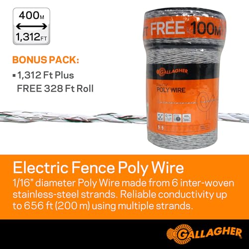 Gallagher Electric Fence Wire — 1,640ft (500m) Polywire for Livestock, Horses & Cattle | 6 Stainless Steel Strands | Poly Wire UV & Rust Resistant | 1/16" Diameter