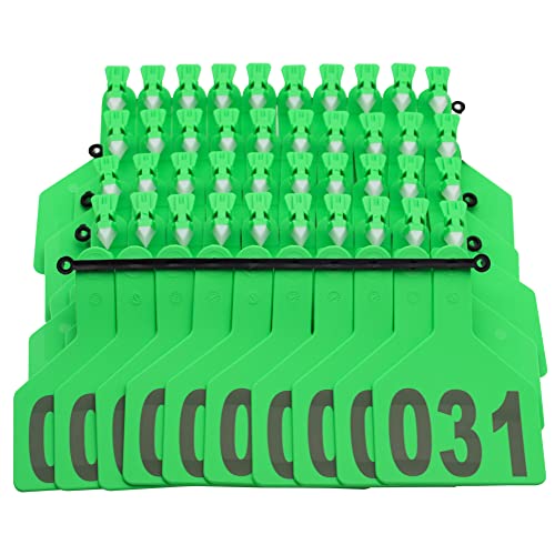 One-Piece Cattle Ear Tags 001-050 Number TPU Large Size Animal Identification Tags Cattle Livestock Ear Tags for Cows Hogs Sheep Tagging Farm Animal Supply (001-050, Green) - color: Green