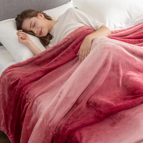 Berkshire Blanket-Classic Heavyweight Warm Soft Printed VelvetLoft® Plush Blanket, King Size Soft Fuzzy Blanket for Couch Sofa Bed, Ombre Burgundy, 90in x 108in - color: Ombre Burgundy, size: King/Cal King
