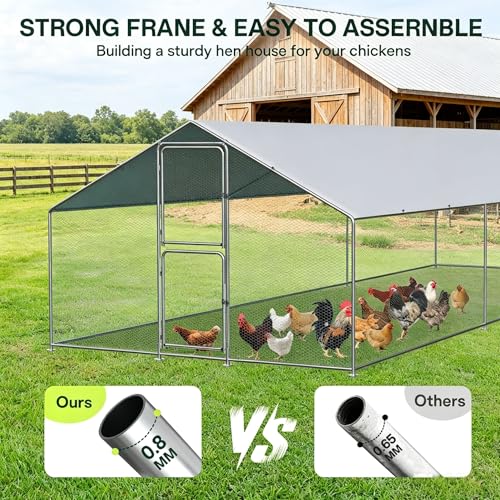 Large Metal Chicken Coop with Run, Walkin Poultry Cage for 10 Chickens with Full-coverage PE Roof, Waterproof & Anti-UV Cover, Double Lockable Doors, Outdoor Hen/Duck/Rabbit House (9.8 x 6.6 x 6.6 FT) - size: 118.1"L x 78.7"W x 78.7"H