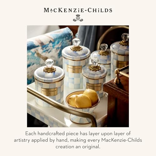 MACKENZIE-CHILDS Enamel Canister, Kitchen Storage Container with Lid, Demi, 24-Ounce Capacity, Light-Blue-and-White Sky Check - color: Sky Check