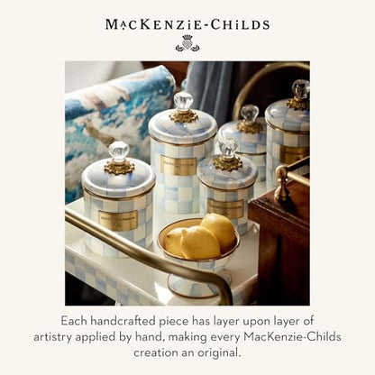 MACKENZIE-CHILDS Enamel Canister, Kitchen Storage Container with Lid, Demi, 24-Ounce Capacity, Light-Blue-and-White Sky Check - color: Sky Check