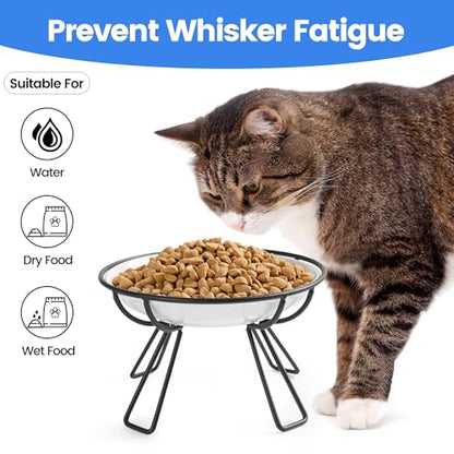 Ceramic Elevated Cat Bowls - Whisker Friendly, Anti-Vomiting, Stylish & Hygienic Cat Bowl Set (Line Cat, 2 Pack) - color: line cat, size: raised dish,2 pack