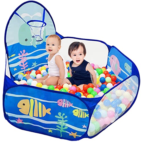Kids Ball Pit, Pop Up 3+Children Play Tent, Toddler Ball Pool Baby Crawl Playpen with Basketball Hoop, Portable Toys for Girls Boys, 4 ft / 120 cm, Balls Not Included, Ocean - style: Ocean