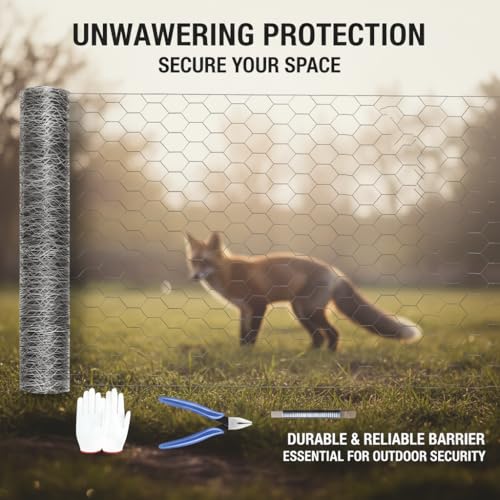 (35 inches x 99 feet) No. 22 Hexagonal Galvanized Metal Mesh, Chicken Wire Fence, Poultry Protective Netting, Cut-to-Size, Weather-Resistant, Includes Gloves, Pliers, and Wire - size: 35inch X 99FT