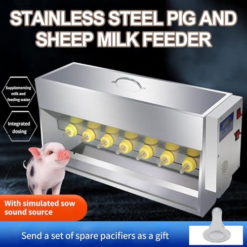 Pig Milk Feeder, Stainless Steel Piglet Lactation Feeder with Sound Source Hole, Large Capacity Milk Box, Automatic Stirring, 14 Fully Automatic Nipple Feeder for Lambs, Pig, and Small Cattle