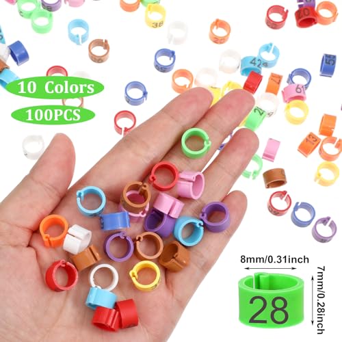 100 Pcs 8mm Birds Leg Rings, Colorful Readable Numbered Pigeons Quail Chick Identification Leg Bands Clip on Leg Rings for Baby Chick Bantam Finch Dove Small Birds