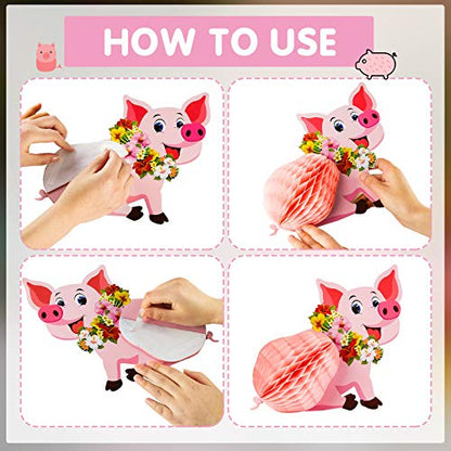 Zonon 4 Pieces Luau Pig Party Decorations Tissue Centerpieces Pink Piggy Pig Farm Animals Table Toppers for Birthday Hawaiian Luau Party Supplies