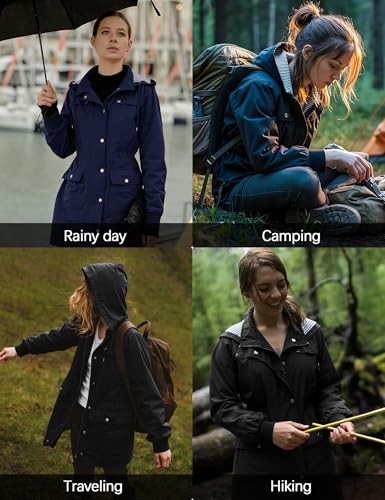 Bloggerlove Rain Jacket Women Lightweight Raincoat Waterproof Windbreaker Striped Climbing Outdoor Hooded Trench Coats S-XXL - color: Army Green, size: X-Large