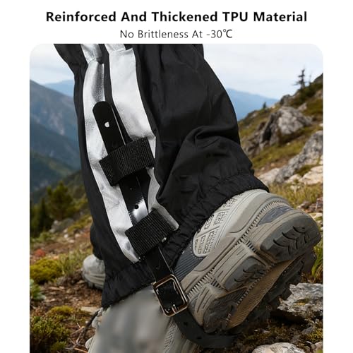 Reflective Leg Gaiters, Rainproof Snowshoe Covers with Adjustable Elastic Top & TPU Reinforced Bottom Reflective Strips for Hiking Skiing Outdoor Activities