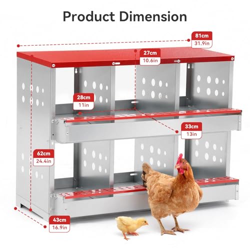 Chicken Nesting Boxes for Chicken Coop, 6 Compartments Wall-mountable Chicken Laying Boxes Easy Egg Collection with Ventilated Design, Weatherproof Galvanized Steel Metal Roosting Boxes