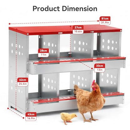 Chicken Nesting Boxes for Chicken Coop, 6 Compartments Wall-mountable Chicken Laying Boxes Easy Egg Collection with Ventilated Design, Weatherproof Galvanized Steel Metal Roosting Boxes