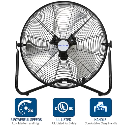 BILT HARD 20" High Velocity Floor Fan, 4600 CFM 3-Speed Industrial Shop Fan with Wall-Mounting System, Heavy Duty Metal Fan for Garage Workshop and Warehouse, 2 Pack - size: 20 inch