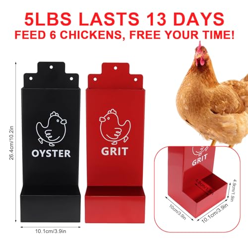2 Pack Chicken Oyster Shell Feeder and Grit Feeder,1mm Thickness Metal Chicken Feeders for Hens and Chicks Wall Mounted, No Waste, Heavy Duty Poultry Supplies for Backyard Chickens, Ducks, Geese