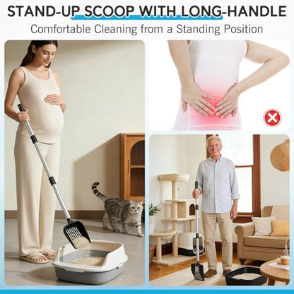 Cat Litter Scoop, Deep Shovel with Metal Long Handle, 21"-39.5" Telescopic & Adjustable Heavy Duty Fast Sifting Shovel Kitty Litter Scooper for Sifting Cats Litter - size: 21-39.5 inch