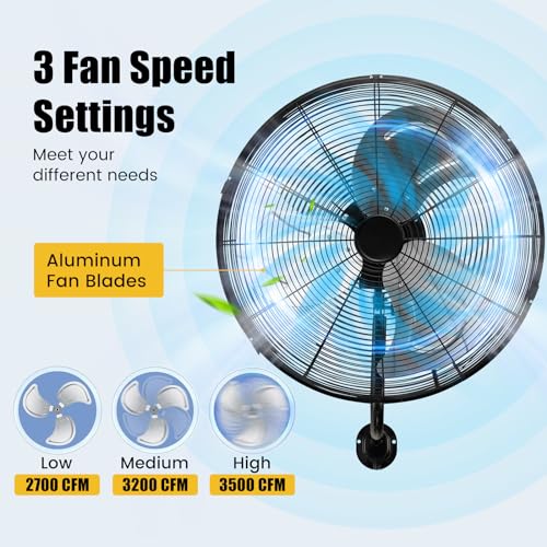 Tangkula 20 Inch Wall Mount Fan with Aluminum Blades, Industrial 3-Speed Oscillating Metal Wall Fan, Heavy Duty for Shop, Commercial, Garage, Warehouse, Workshops & Factory - style: 2-Pack