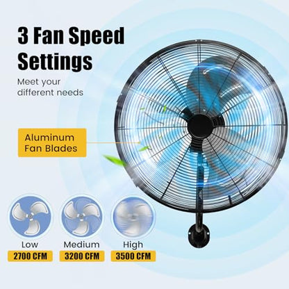 Tangkula 20 Inch Wall Mount Fan with Aluminum Blades, Industrial 3-Speed Oscillating Metal Wall Fan, Heavy Duty for Shop, Commercial, Garage, Warehouse, Workshops & Factory - style: 2-Pack