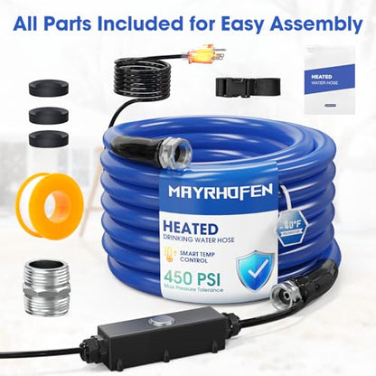 Heated Water Hose for RV 15ft with Energy-Saving Thermostat, –40°F Freeze-Protection Drinking Water Hose, Lead-Free & BPA-Free, Heavy-Duty Heated Garden/Camper Hose with Adapter - color: With Temperature Switch, size: 15ft